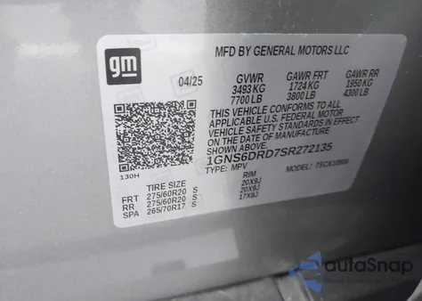 2025 Chevrolet Suburban 4Wd Z71 from USA, damaged, VIN 1GNS6DRD7SR272135